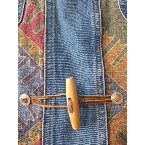 Vtg Denim Corduroy Collar Chore Barn Field Jacket Womens 26/28 Blue Aztec Tribal - Picture 11 of 14